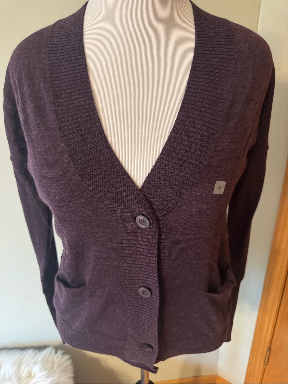 LOFT Plum V-Neck Button-Front Cardigan